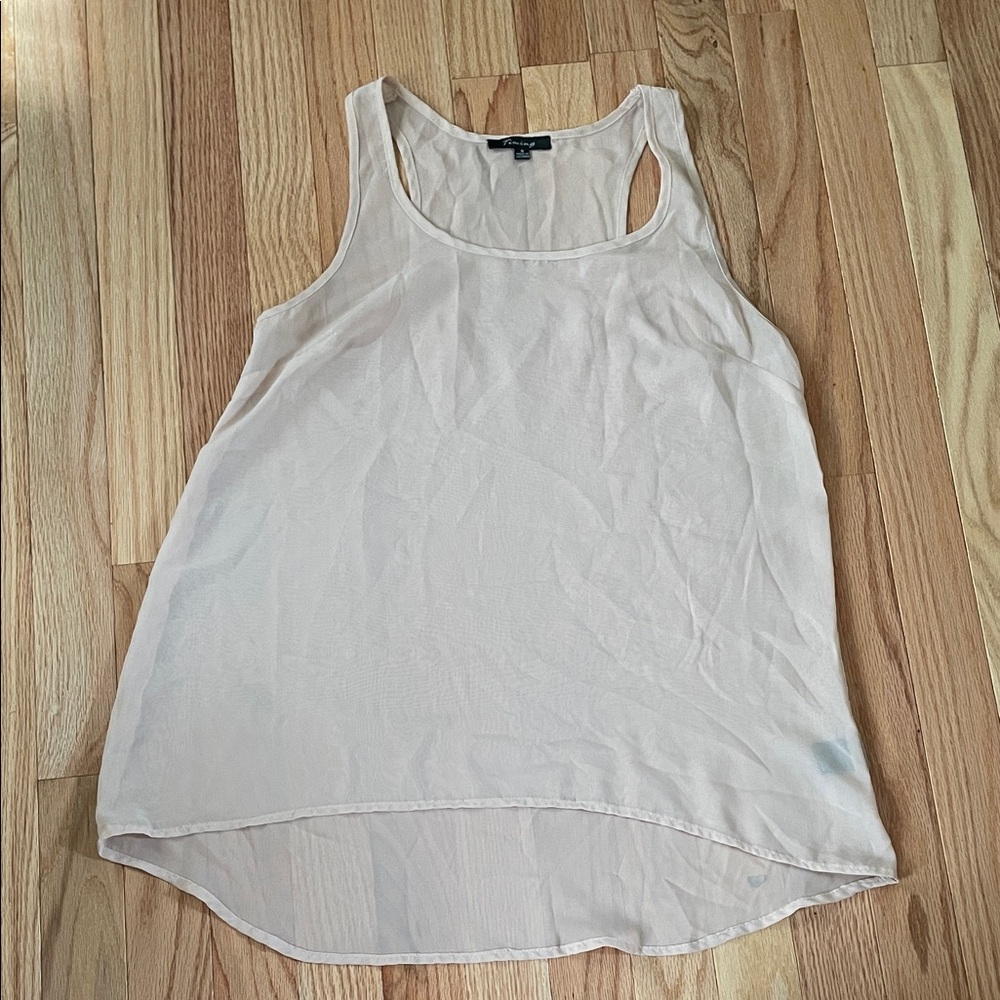 Timing Top Womens Small Beige Sheer Chiffon Tank Blouse Minimalist Layering